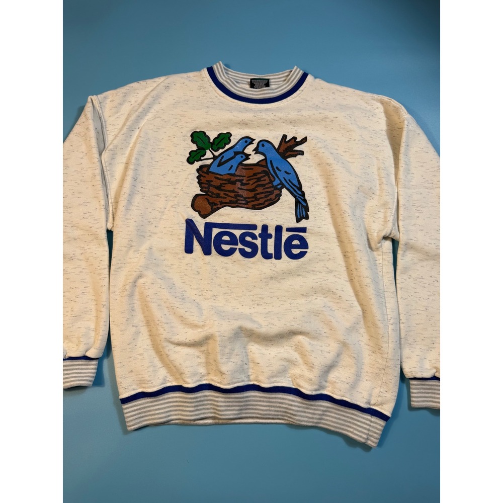 Vintage Dunbrooke‎ Nestle Sweatshirt XL Cream Graphic Logo Pullover Made in USA